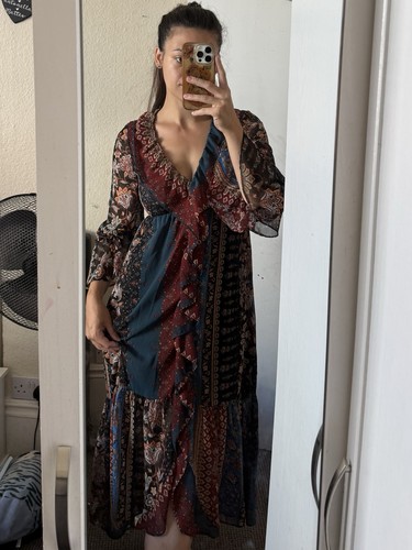 Zara patchwork boho midi dress - patchwork,