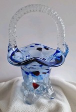 Munrano Style 'End Of Day' or 'Confetti' Glass Basket In Blue, White & Red