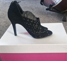 MAGRIT SHOES STILETTOS BLACK SUEDE DIAMANTÉS PEEP TOE PARTY