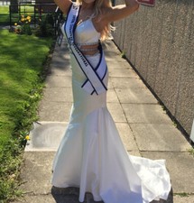 Red Carpet Prom Pageant White Silver Embelished Trumpet Fishtail Gown Mode Mwah