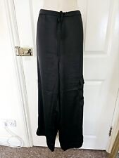 BNWOT Next Black Slinky Wide Leg Drawstring Sleek Trousers 14