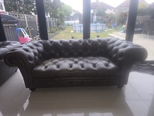 Fully Button  Brown Leather Chesterfield  Three Piece  Suite