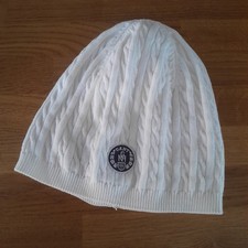 Gant Beanie Hat 100% Cotton Lightweight Cable Knit Pattern Cream Logo One Size