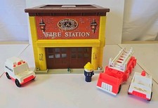 Fisher Price Play Family Fire Station Set With Vehicles, & A Fireman.