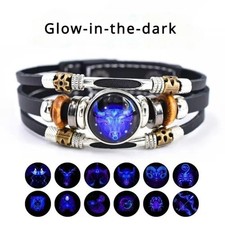12 Constellation Zodiac Signs Spirit Bracelet Beaded Zodiac Leather Bracelet