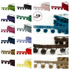 Pom Pom Trim By the Metre, Luxury Velvet Feel, 20 Colours, 15mm Balls