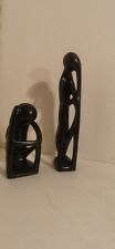 The Thinker X2 Black Soap Man Figure Art 12" & 7" Vintage Retro Sculpture 