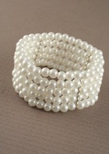 Ivory Stretch Pearl Bead Bracelet - 5 Row - Corsage Cuff Wedding