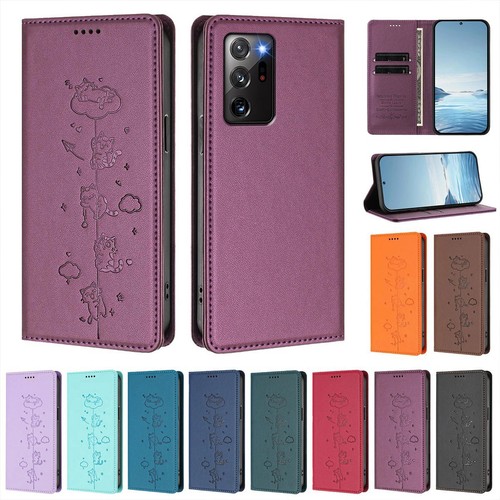 Magnetic leather cat wallet - leather,
