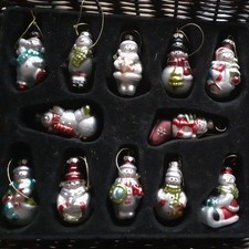 Vintage Christmas Tree glass figural baubles X 12. VGC. in original box. age??