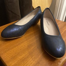 NWOT DAMART Snake Print Court Shoes NAVY BLUE Wide Fit UK 5E EU 38 Heel Leather