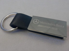 Mercedes-Benz AMG Branded Keyring Black Silver Engraved Logo Metal Leather