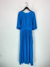 Whistles Blue Pleated Maxi Dress Flared Sleeve Scoop Neck Elegant UK 16