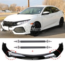 Gloss Black Front Bumper Lip Splitter Spoiler + Stud Rods For Honda Civic Accord