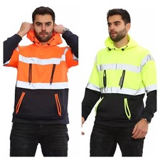 Hi Vis Jacket 4Zip Waterproof Bomber Work Hooded Jackets Safety Lined New Hoodie