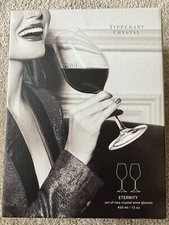 Set Of Two Boxed Tipperary Crystal Eternity Wine Glasses 450ml Black Stems New.