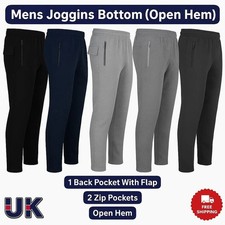 Mens Fleece Jogging Bottoms ZIP Pockets Pants Plain Open Hem Joggers Trouser