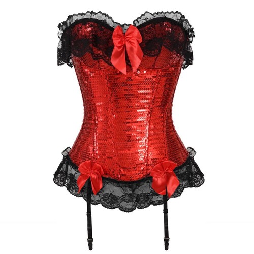 Red sequin corset - black, lace