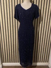 Vintage Debut Blue/purple Glass Bead Embellished Evening Dress Size 14/16 Xmas 