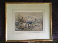 Original Victorian Watercolour painting by W Reynolds of a sheep drive in 1884