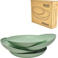 4 Dinner Plates Tableware 23cm Round Dishes Unbreakable Green