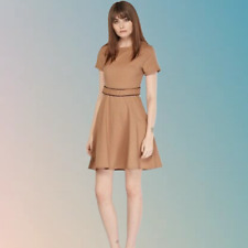 NEW Real Form London Fitted Brown Crinkle Dress With Belt Size 16 May Fit 14