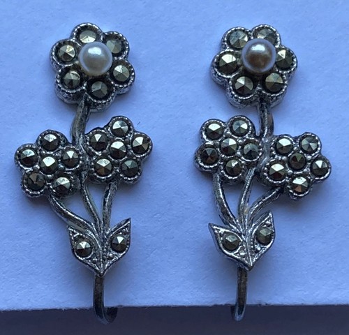 Vintage silver tone marcasite - vintage,