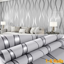 3D Damask Wave Silver Grey