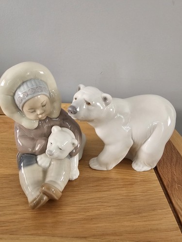 Lladro eskimo with polar bear - with,