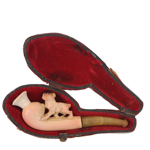 Antique meerschaum carved dog - antique,