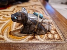 Fitz Kiyite Zuni Fetish of Wolf, Picasso Marble With Turquoise Offering