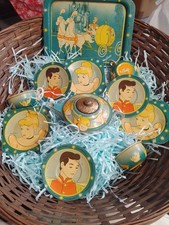 Vintage Tin Litho Walt Disney Cinderella 12 Piece "HAPPYNAK" Childrens Tea Set