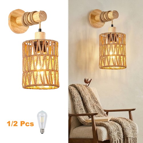 Rattan wall lights - wooden,
