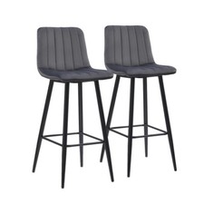 Set of 2 Velvet Bar Stools Chairs High Back Footrest Backrest Metal Legs Pub