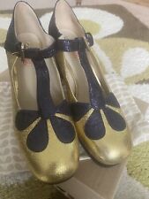 ORLA KIELY ABIGAIL NAVY AND GOLD SPARKLE PARTY SHOES. SIZE 7.5 Uk 41.5 EU