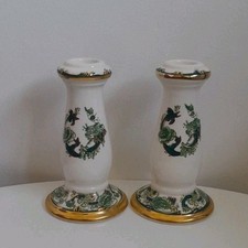 Masons Chartreuse Pair Candlesticks - 6 inch High - Green - Immaculate 