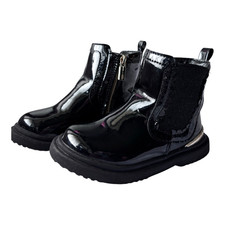 Baker by Ted Baker Toddler Black Patent Chelsea Boots Zip UK 4 EU 20.5 Gold Trim