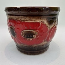 Vintage Scheurich West Germany Pottery Red Sunflower Planter Plant Pot 887-14