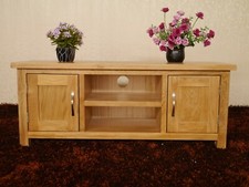 Oak Large TV Stand / Solid Wood 2 Door TV Unit / 120cm Wide TV Cabinet Beige