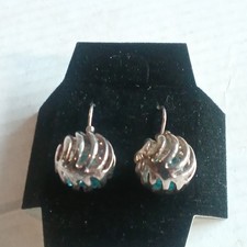 VINTAGE LAURA ASHLEY BALL IN BALL EARRINGS SILVER COLOUR BLUE GLASS RARE EX COND