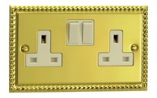 Varilight XG5W Georgian Polished Brass 2 Gang Double 13A Switched Plug Socket