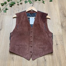 VINTAGE SUEDE WAISTCOAT SIZE 10 12 PINKISH-BROWN LEATHER FRONT VEST WOMEN’S lv32