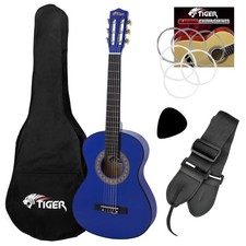 Tiger Left Handed 3/4 Size Childs Classical Guitar Package 9 - 11 Years - Blue