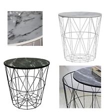 Wire Side Table Retro Metal Basket Marble Top Storage Table Home Corner Table