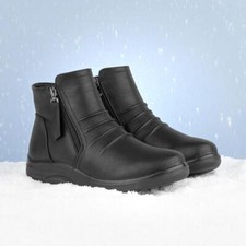 Softlites Womens Boots Black Adults Ladies Ankle Zip Faux Fur SIZE