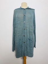 Peruvian Connection Long Cardigan Size XL Blue Teal High Neck Fine Knit Pima 