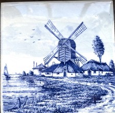 Mettlach Blue & White Windmill