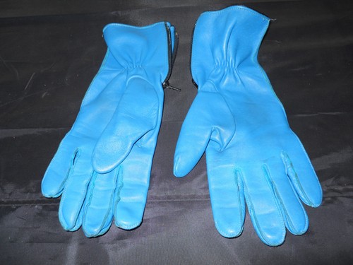 Blue leather driving gloves
