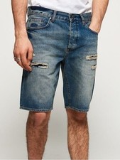 BNWT SUPERDRY Men's 100% Cotton Mid Warm Wash Loose Denim Shorts NEW