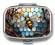PILL BOX POT METAL RECTANGULAR BEE HONEYCOMB MEDICINE COLLECTABLE UK SELLER